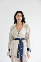 Linen & Denim Belted Set – Beige