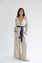 Linen & Denim Belted Set – Beige