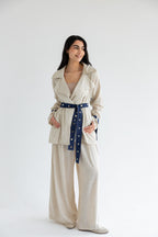 Linen & Denim Belted Set – Beige
