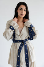 Linen & Denim Belted Set – Beige