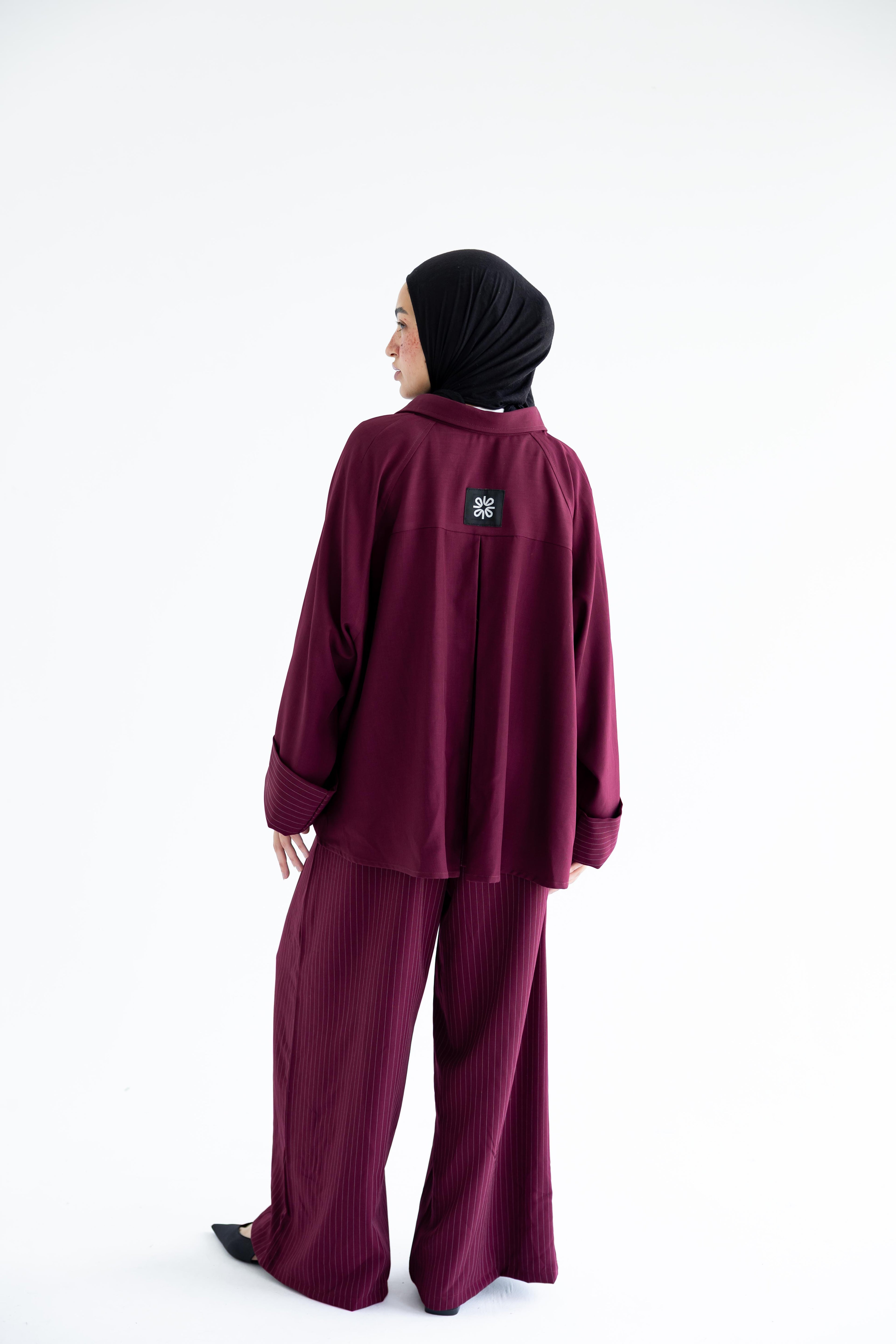 Pinstriped set in anti-wrinkle Linen TR - Burgundy
