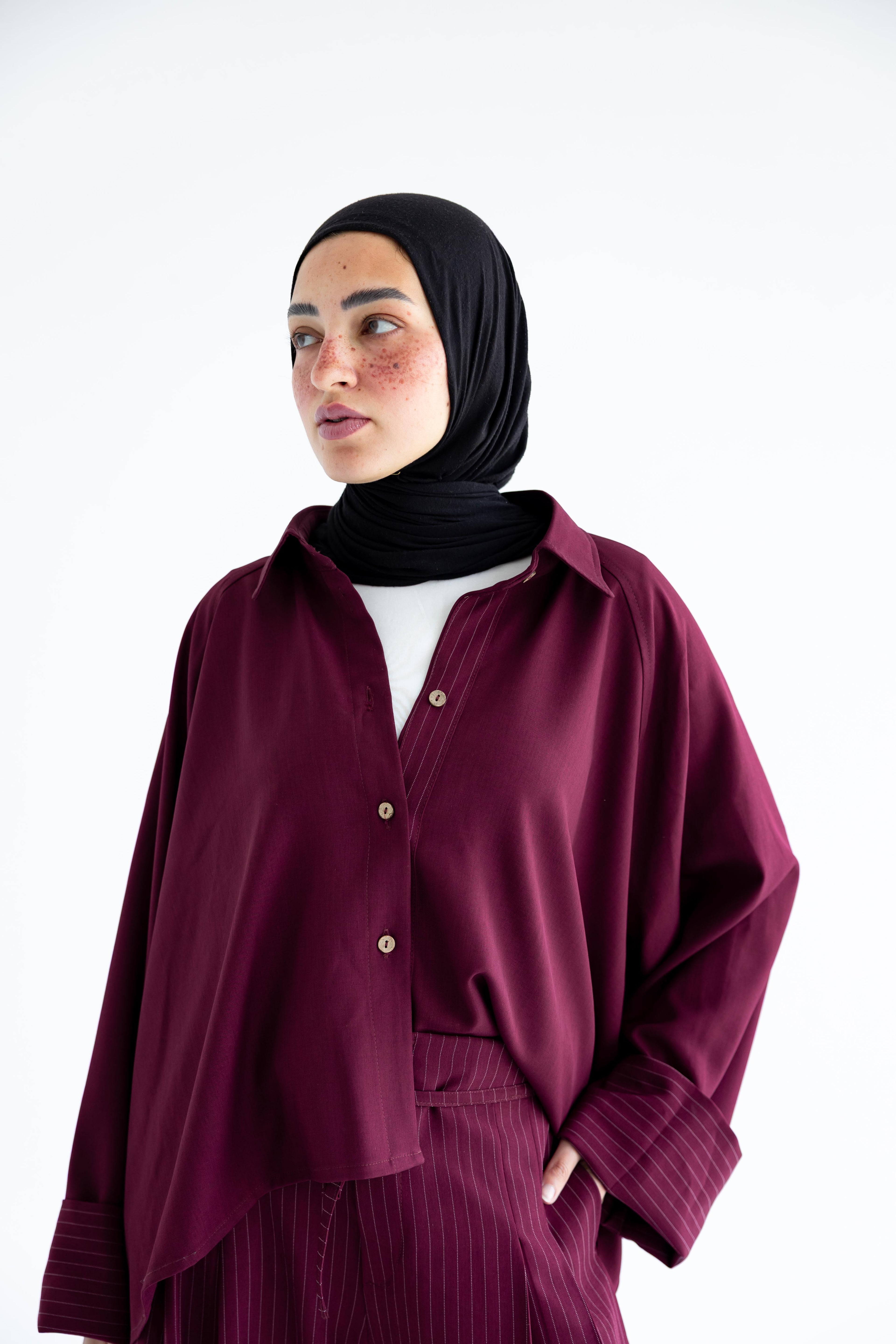 Pinstriped set in anti-wrinkle Linen TR - Burgundy