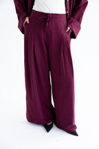 Pinstriped pant in anti-wrinkle Linen TR - Burgundy