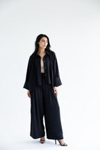 Pinstriped set in anti-wrinkle Linen TR - Black