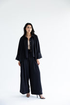 Pinstriped set in anti-wrinkle Linen TR - Black