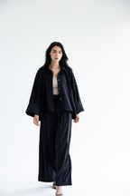 Pinstriped set in anti-wrinkle Linen TR - Black