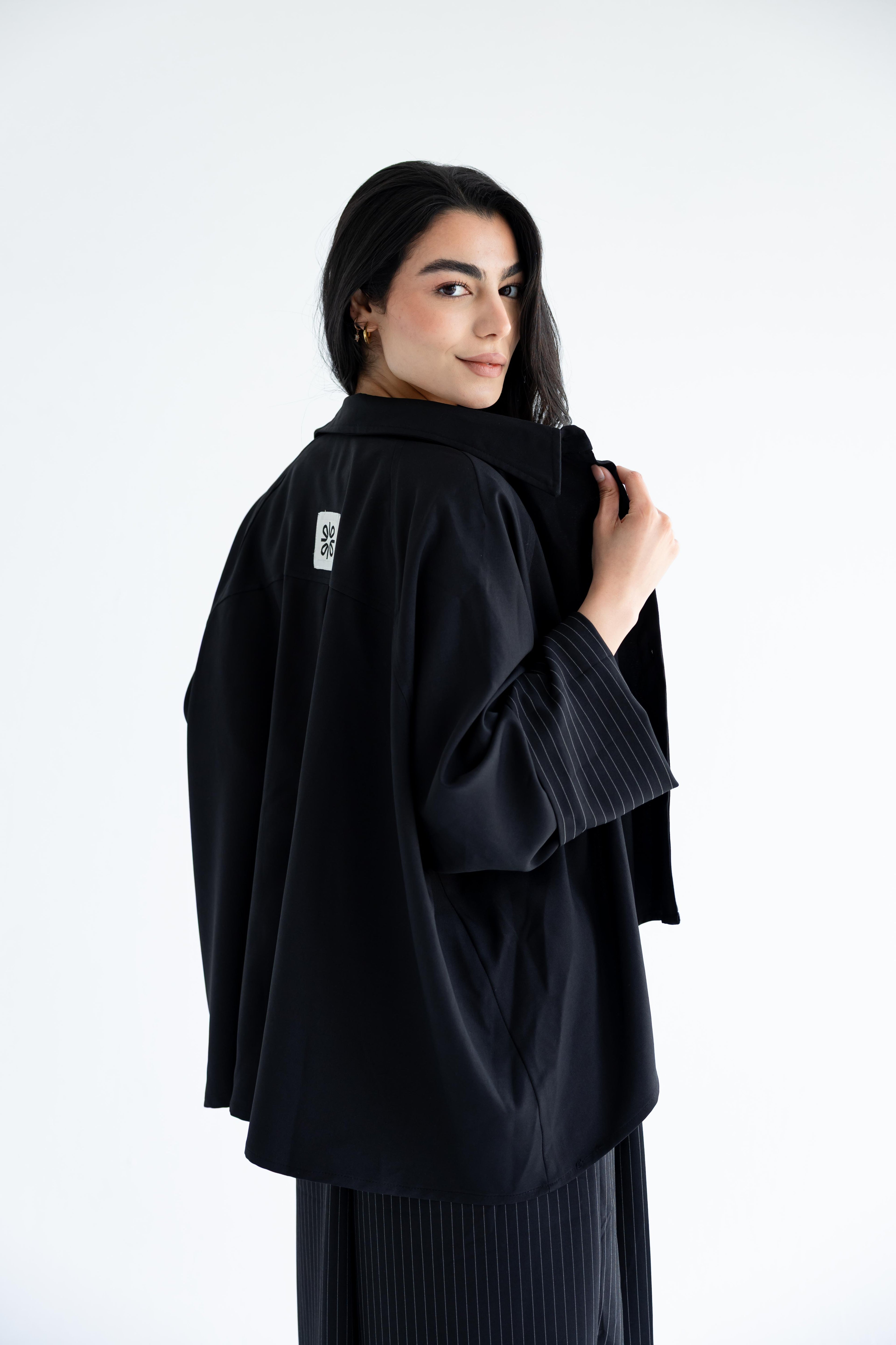 Pinstriped set in anti-wrinkle Linen TR - Black