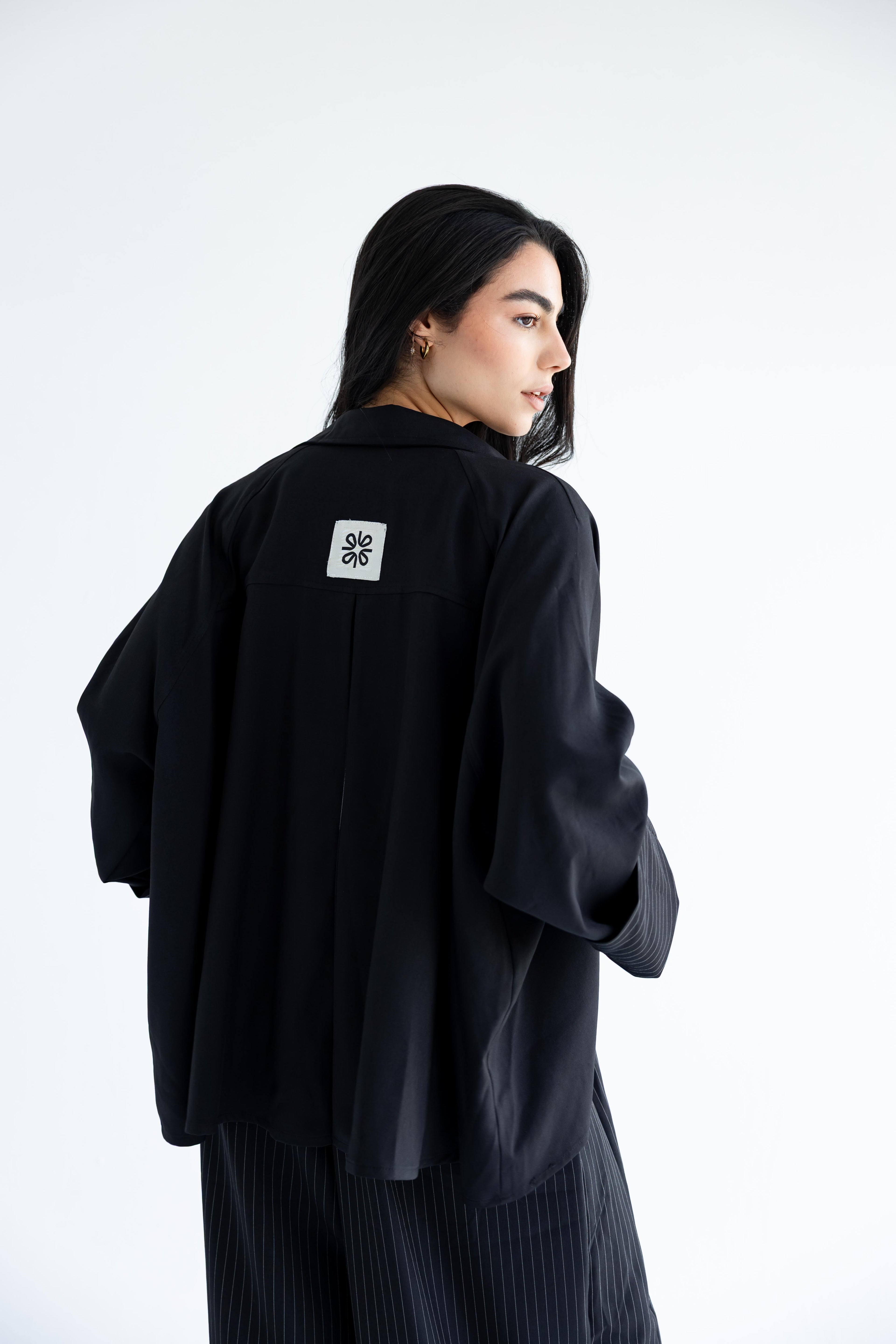Pinstriped set in anti-wrinkle Linen TR - Black