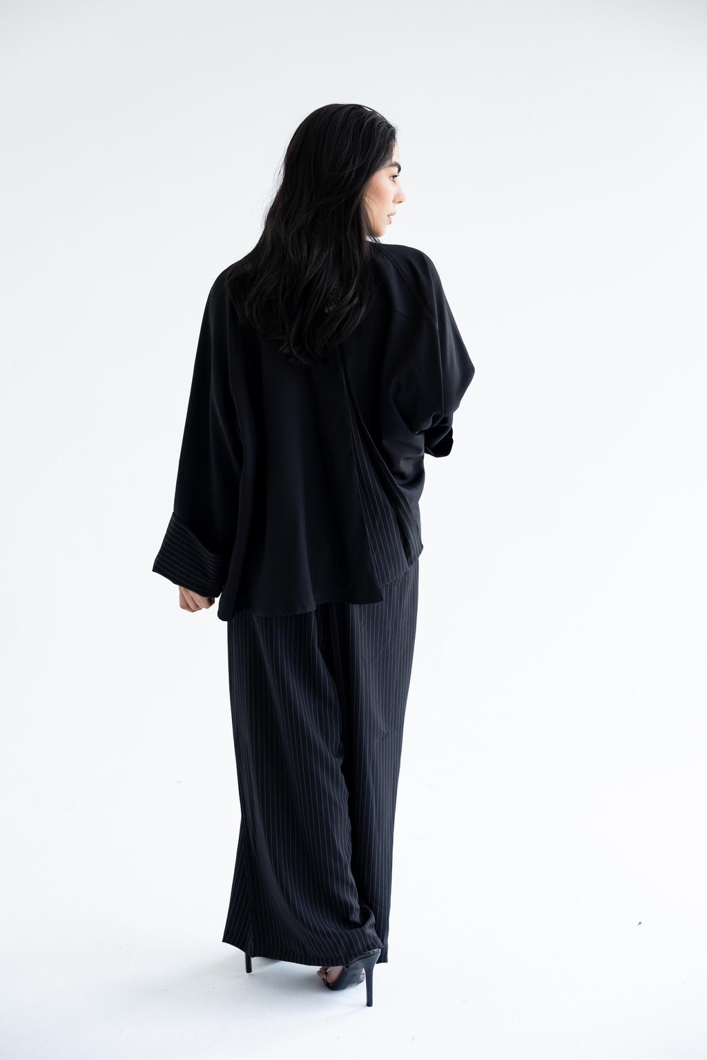Pinstriped pant in anti-wrinkle Linen TR - Black