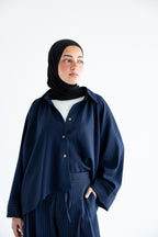 Pinstriped set in anti-wrinkle Linen TR - Navy
