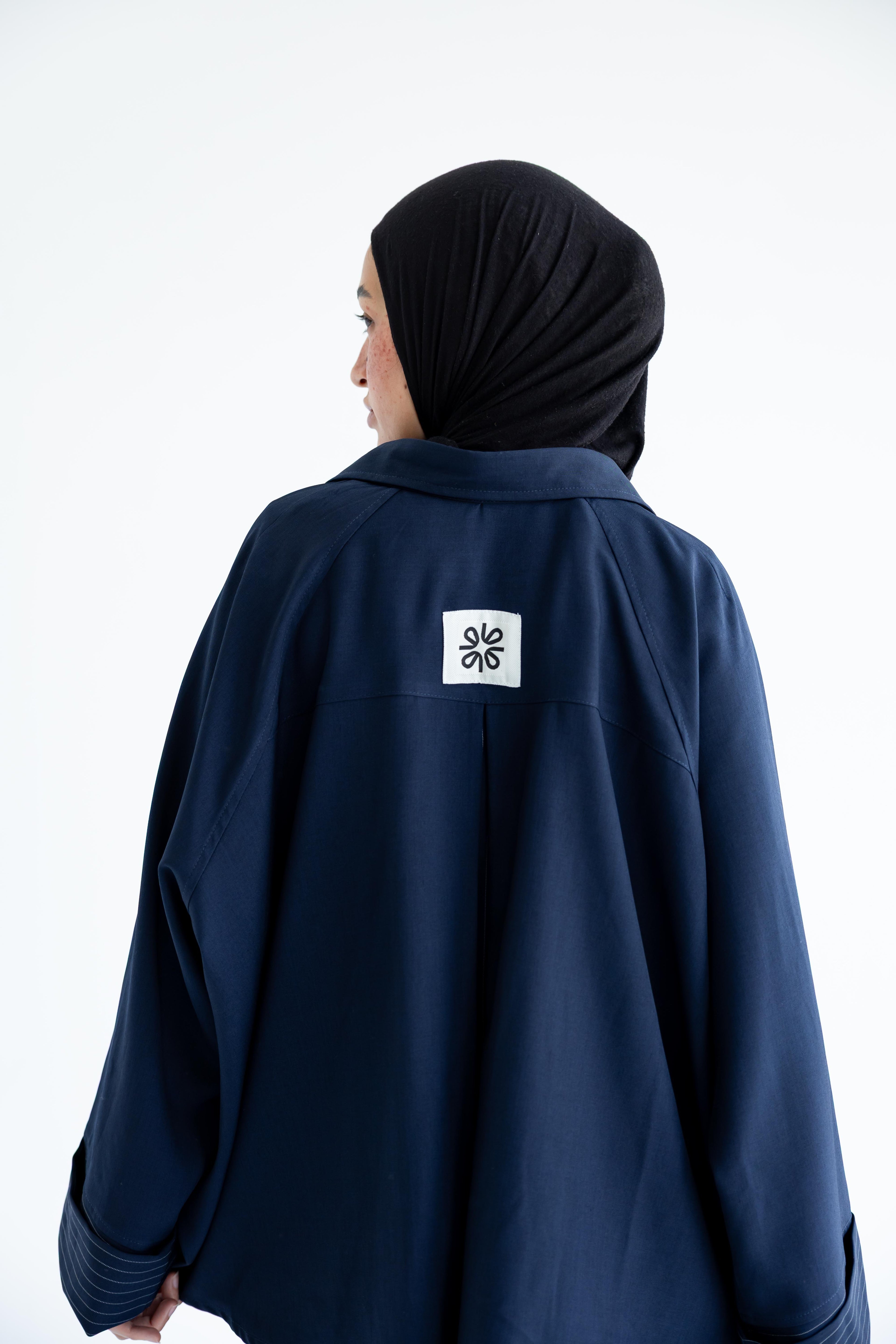 Pinstriped set in anti-wrinkle Linen TR - Navy