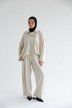 Embroidered floral set in linen - Beige