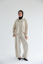 Embroidered floral set in linen - Beige