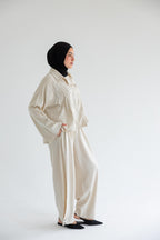 Embroidered floral set in linen - Beige