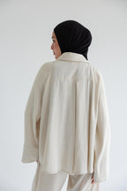 Embroidered floral set in linen - Beige