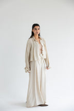 Cropped set in relaxed linen - Beige