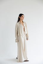 Cropped set in relaxed linen - Beige
