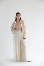 Cropped set in relaxed linen - Beige