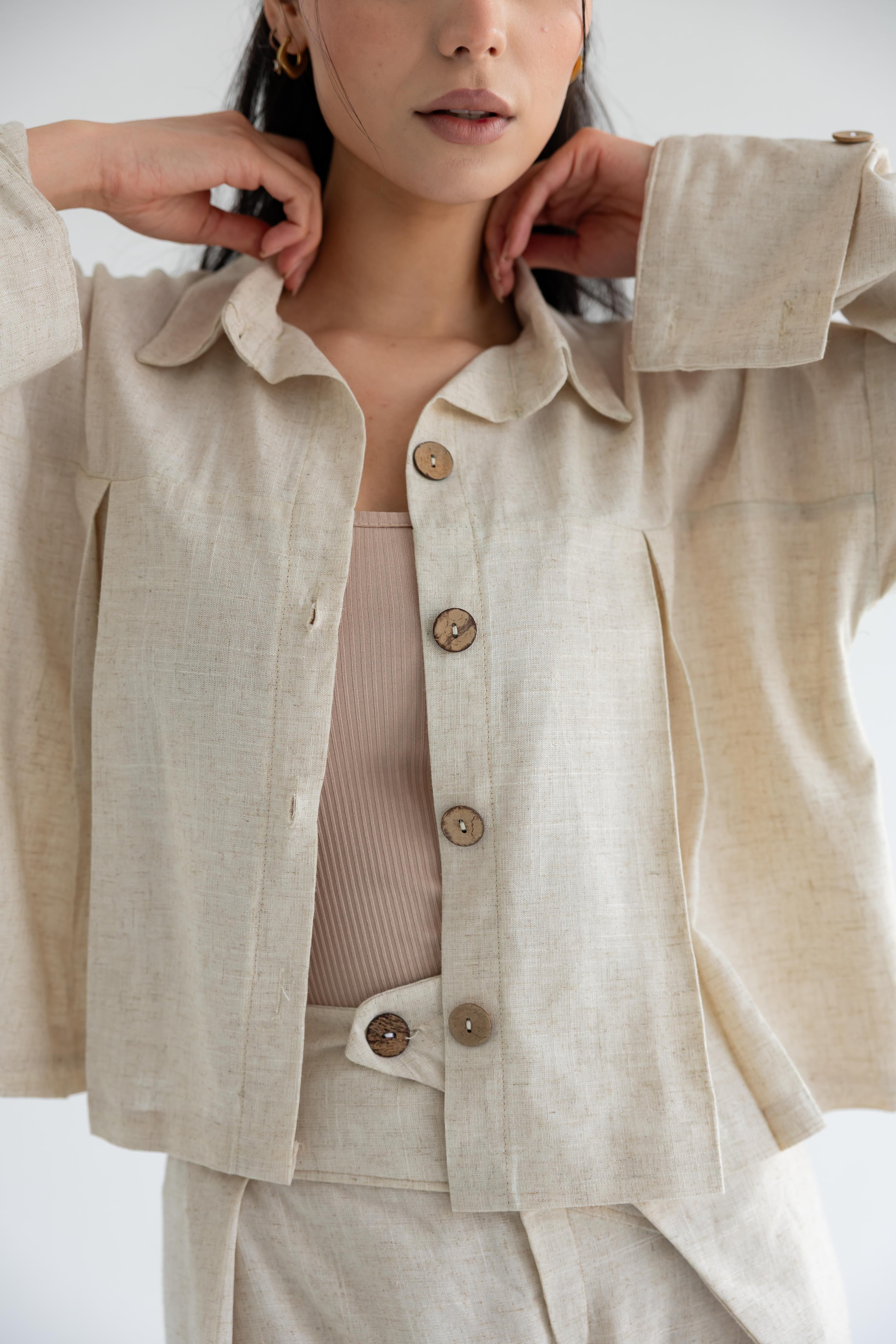 Cropped set in relaxed linen - Beige