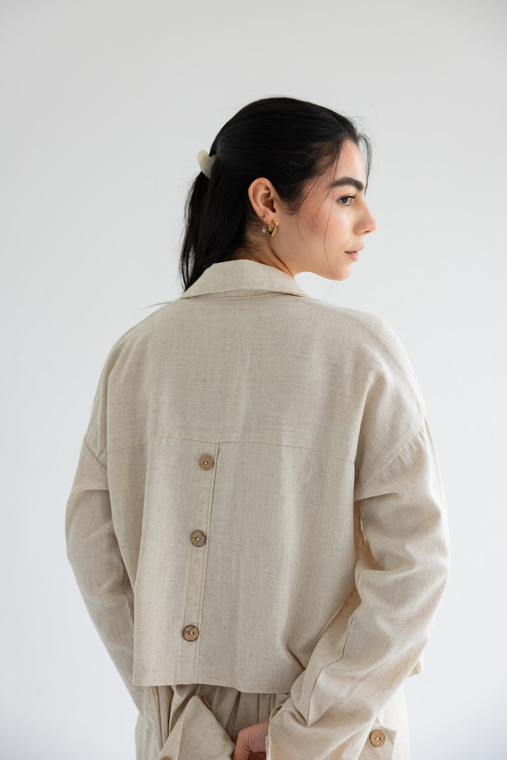 Cropped set in relaxed linen - Beige