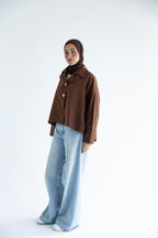 Oversized button-up shirt in cotton poplin – Chocolate brown