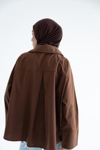 Oversized button-up shirt in cotton poplin – Chocolate brown