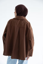 Oversized button-up shirt in cotton poplin – Chocolate brown