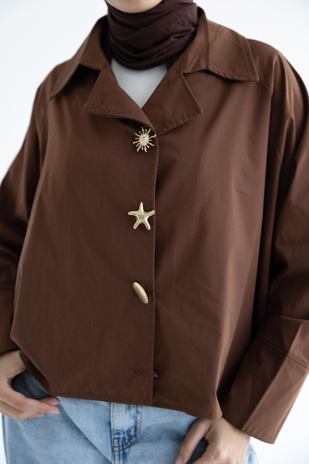 Oversized button-up shirt in cotton poplin – Chocolate brown
