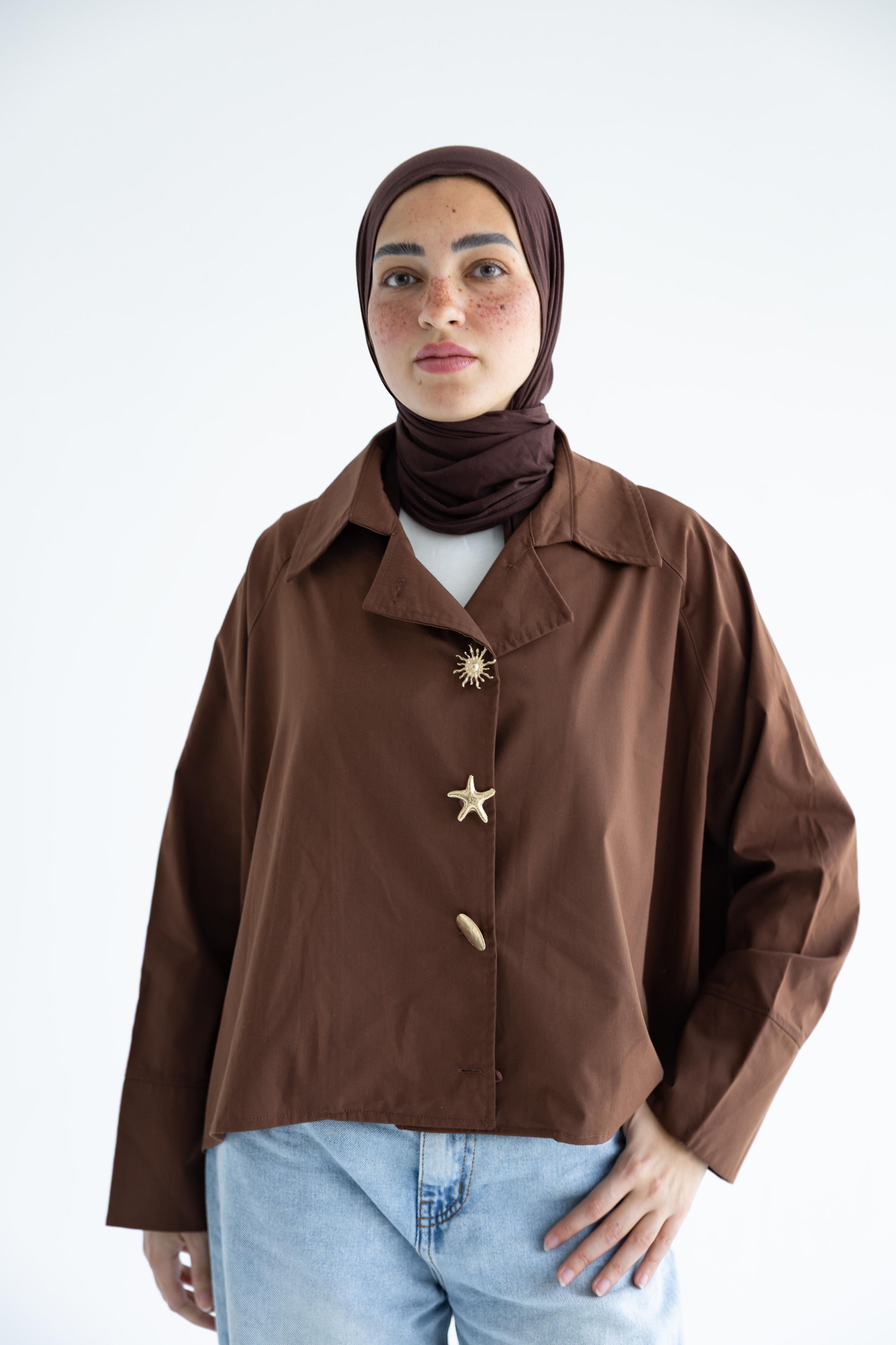 Oversized button-up shirt in cotton poplin – Chocolate brown