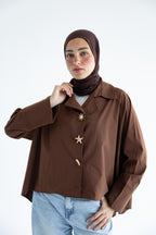 Oversized button-up shirt in cotton poplin – Chocolate brown