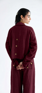 Cropped set in relaxed linen - Burgundy
