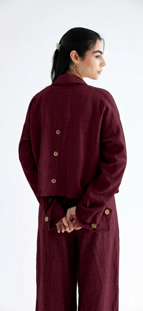 Cropped set in relaxed linen - Burgundy