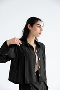 Cropped set in relaxed linen - Black
