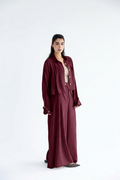 Cropped set in relaxed linen - Burgundy