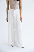 Layered wide-leg pants in linen – White