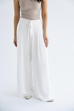 Layered wide-leg pants in linen – White