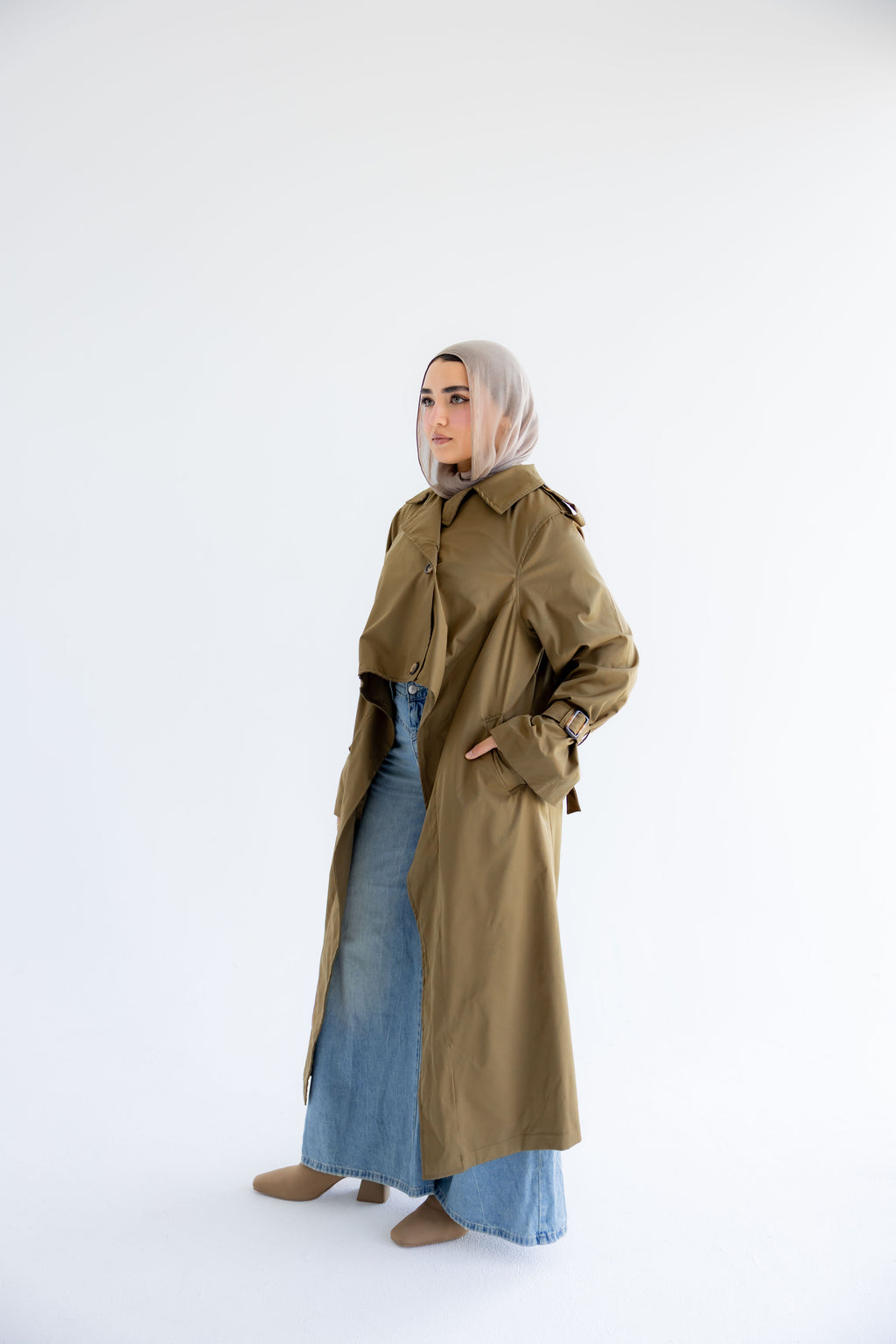 Waterproof Gabardine Trench Coat - Olive