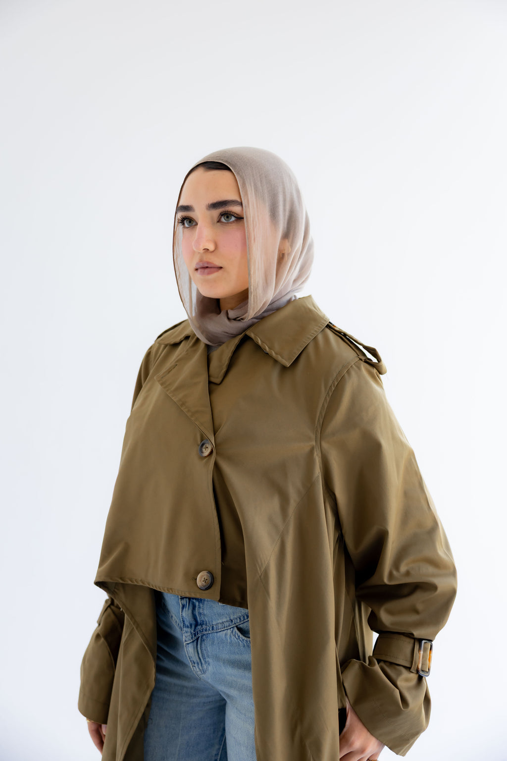 Waterproof Gabardine Trench Coat - Olive