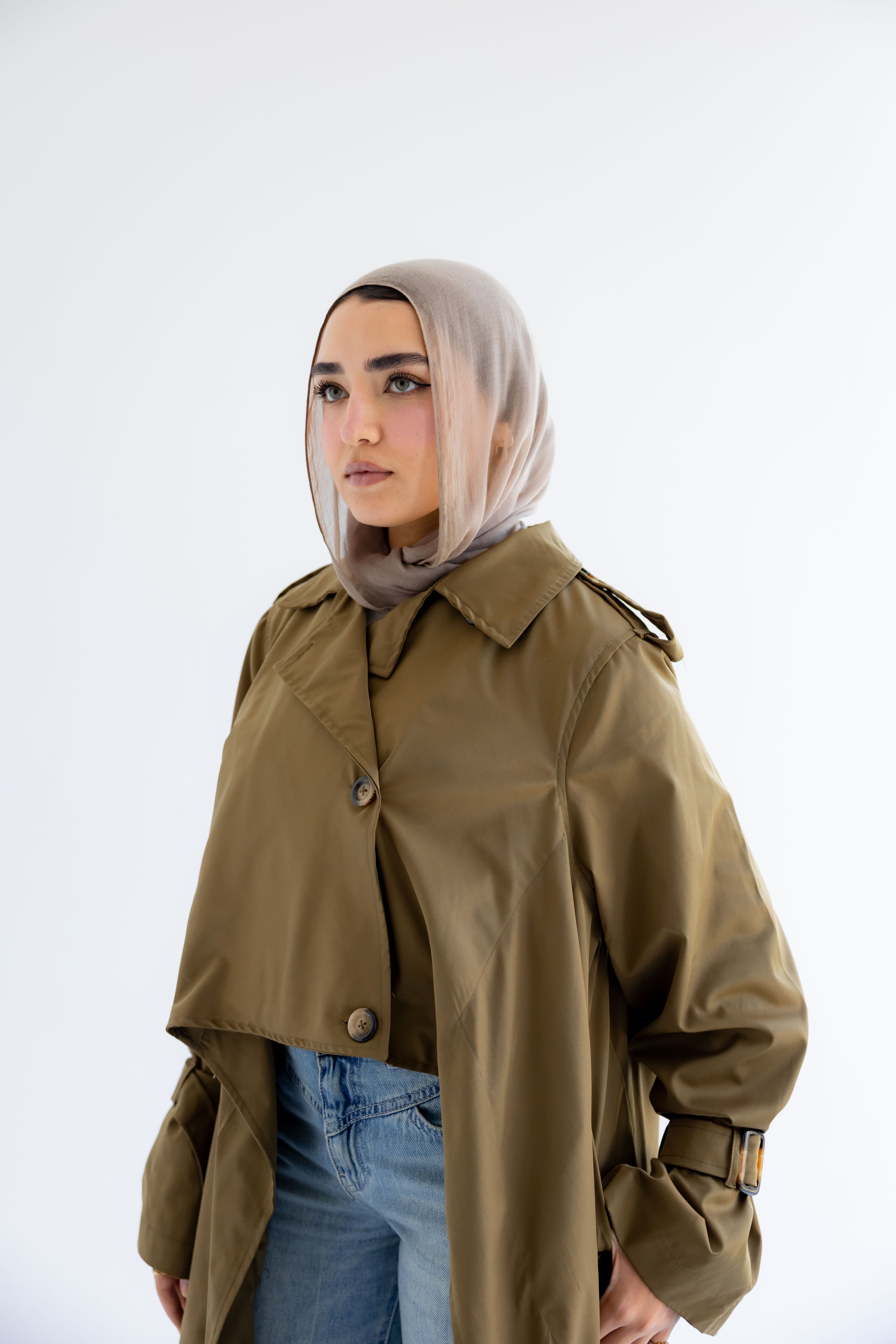 Waterproof Gabardine Trench Coat - Olive