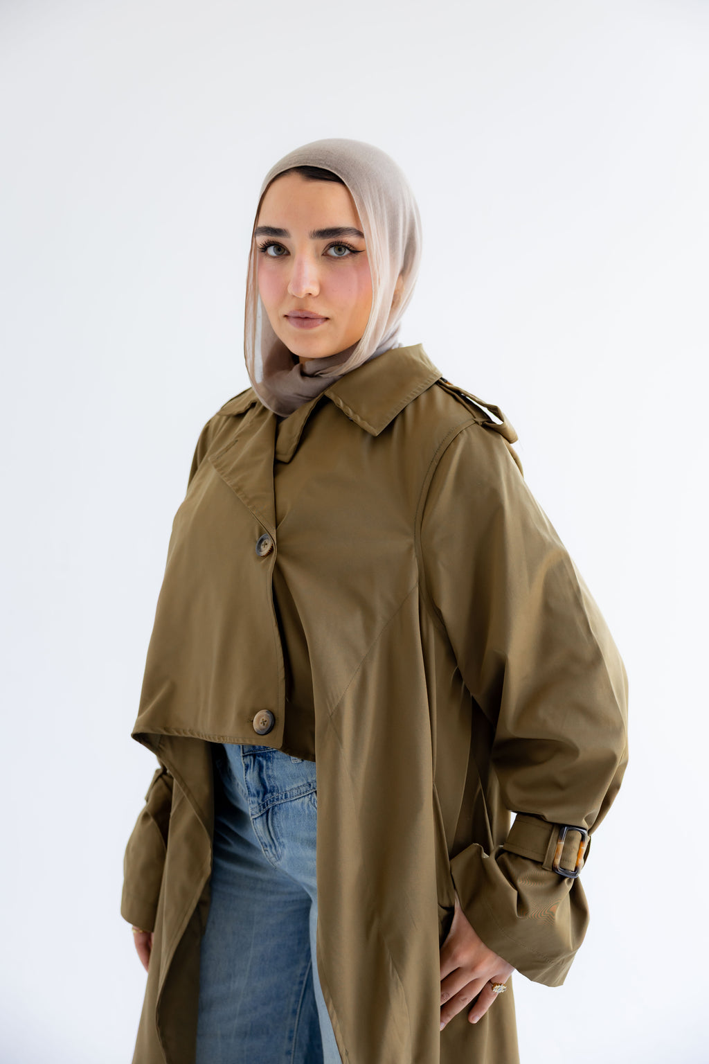 Waterproof Gabardine Trench Coat - Olive