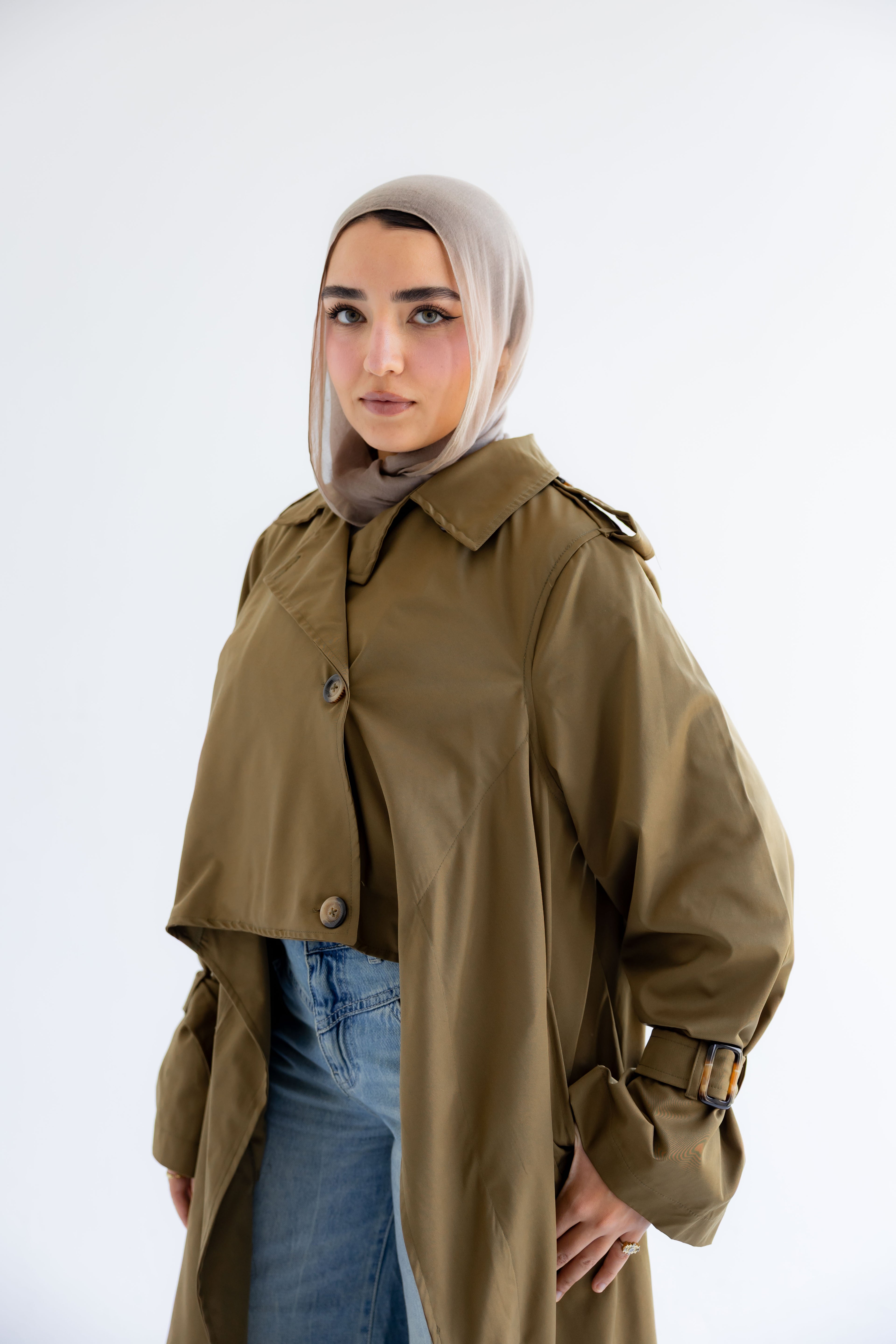 Waterproof Gabardine Trench Coat - Olive