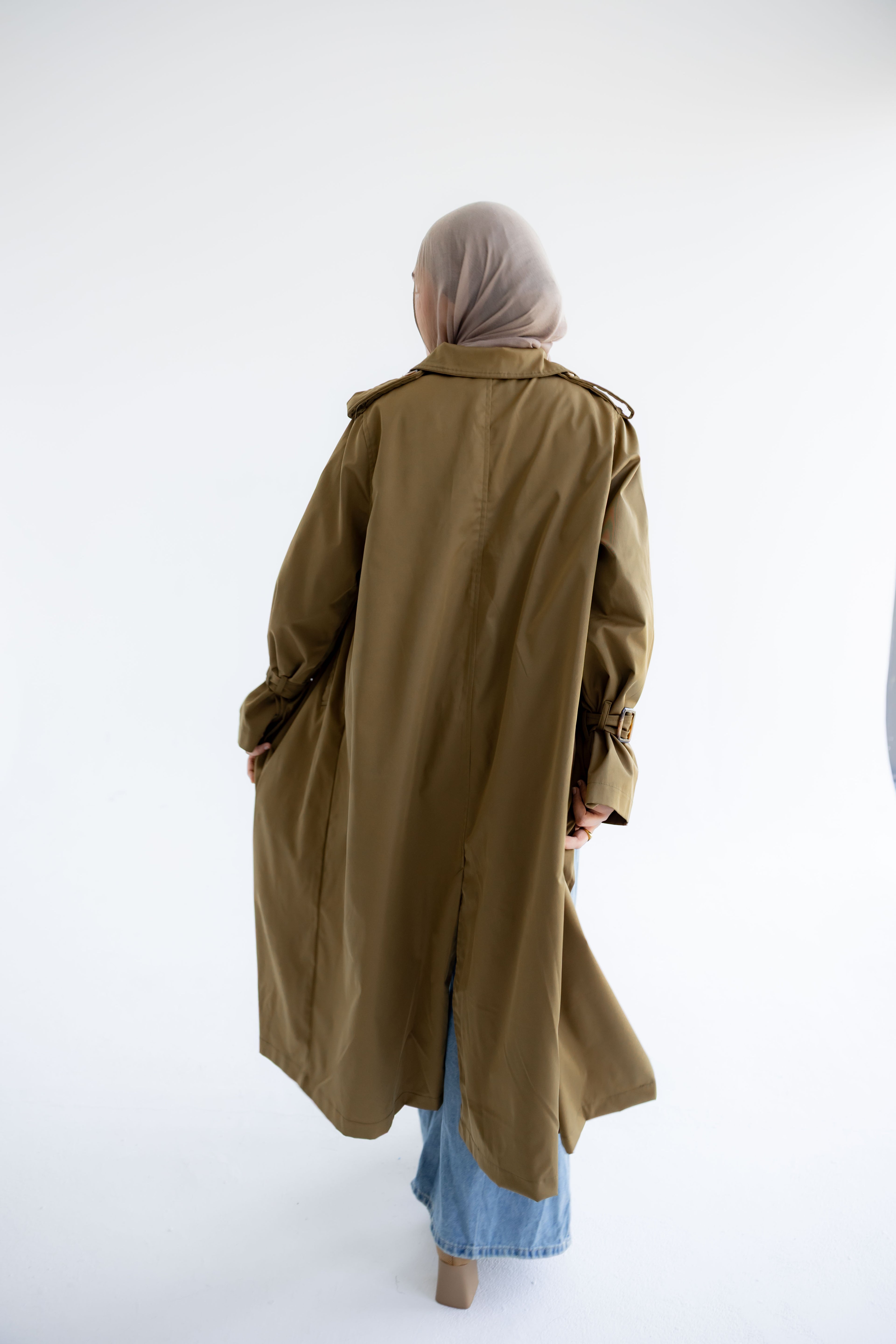 Waterproof Gabardine Trench Coat - Olive