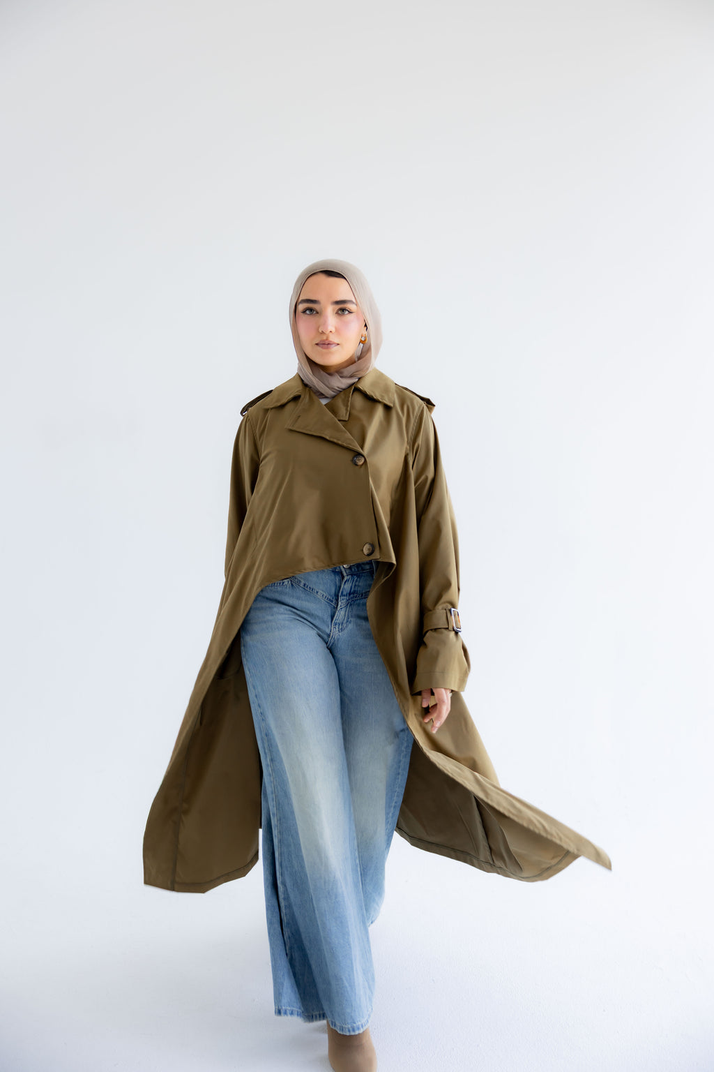 Waterproof Gabardine Trench Coat - Olive