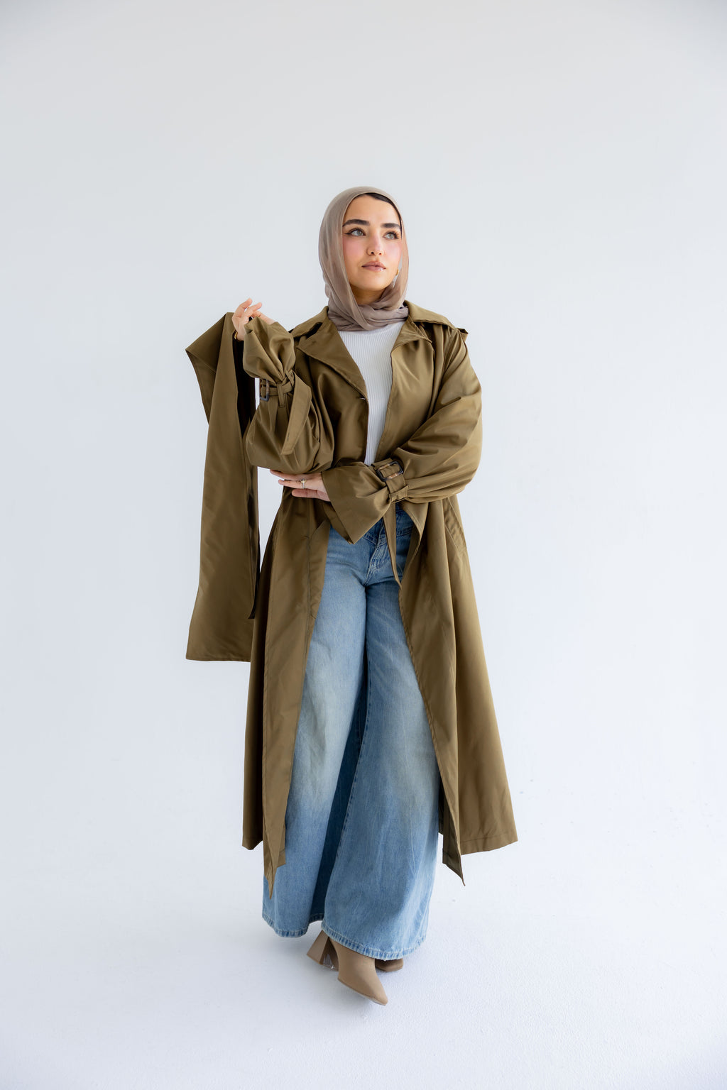 Waterproof Gabardine Trench Coat - Olive