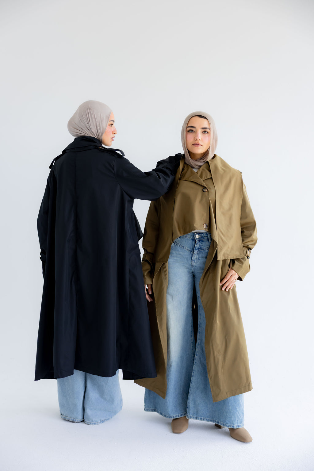 Waterproof Gabardine Trench Coat - Black
