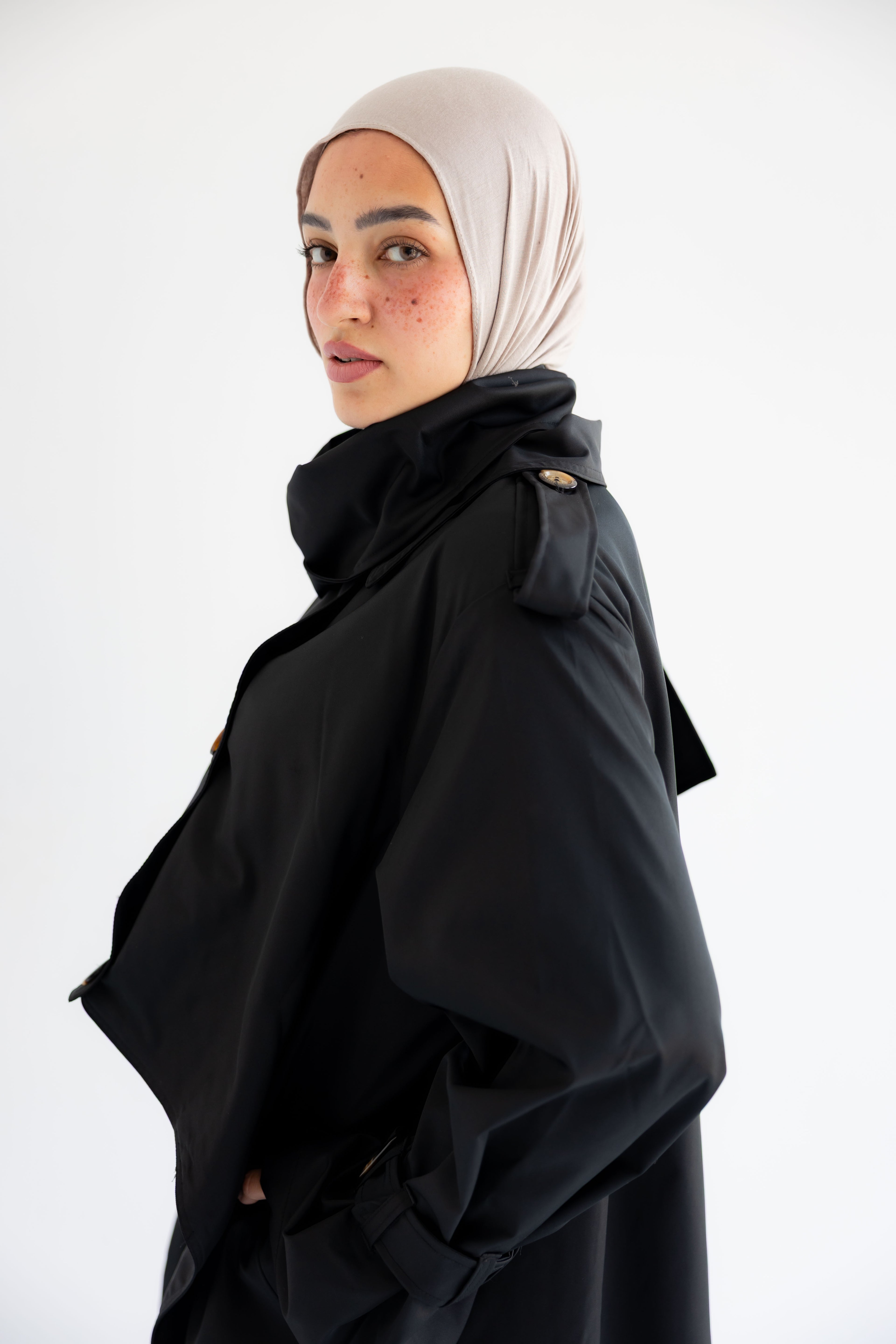 Waterproof Gabardine Trench Coat - Black