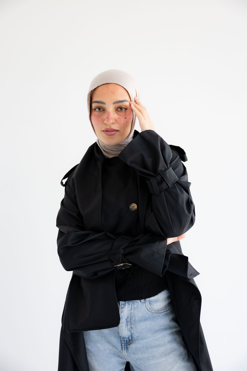 Waterproof Gabardine Trench Coat - Black