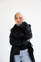 معطف ترنش من الجبردين مقاوم للماء - أسود