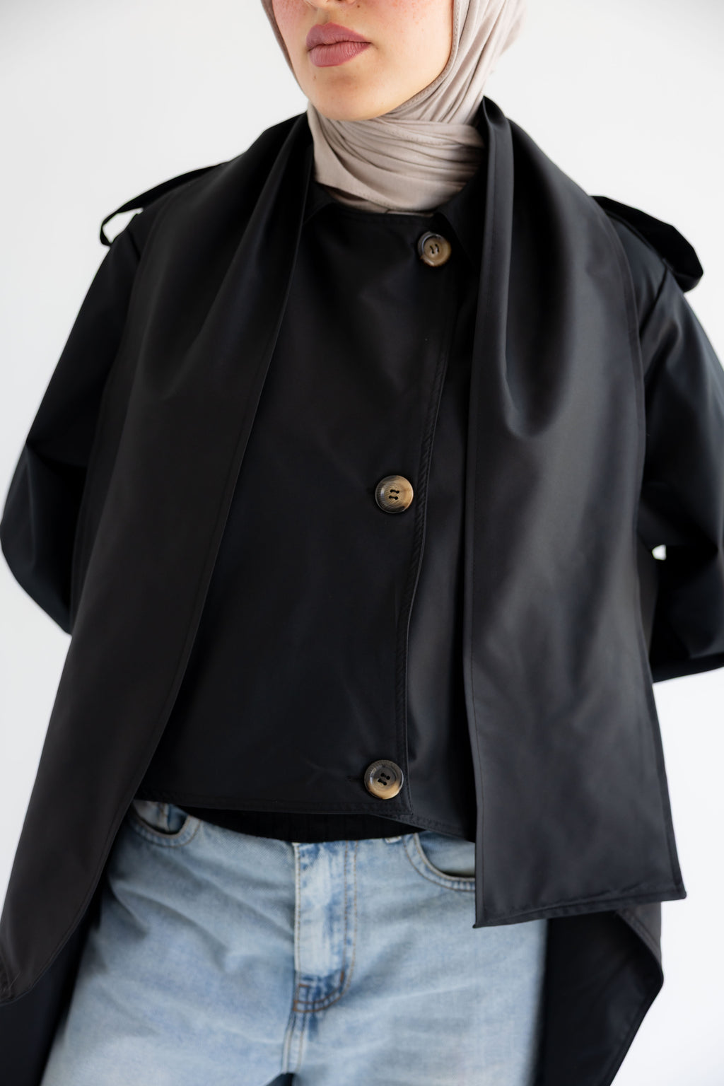 Waterproof Gabardine Trench Coat - Black