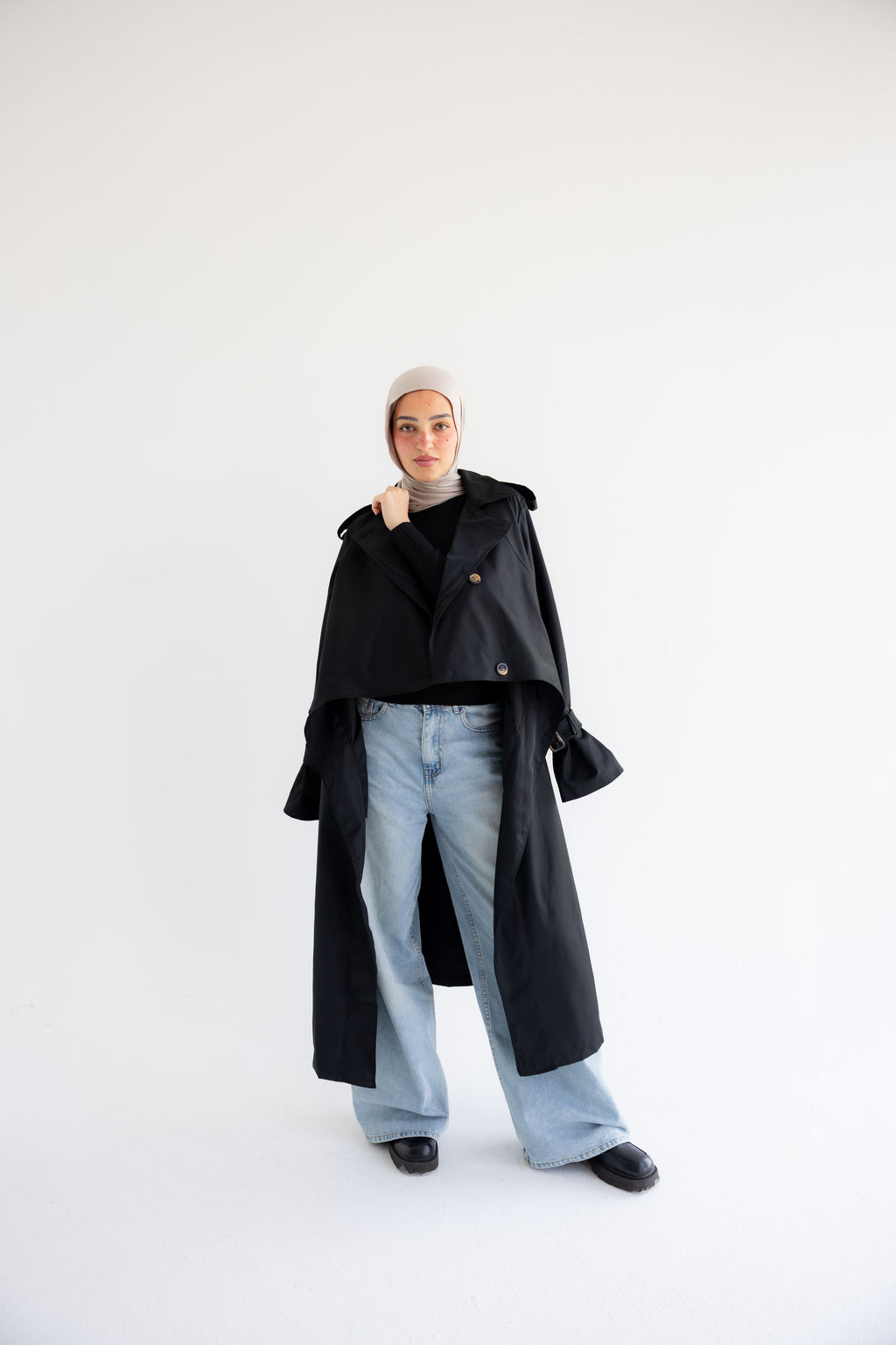 Waterproof Gabardine Trench Coat - Black